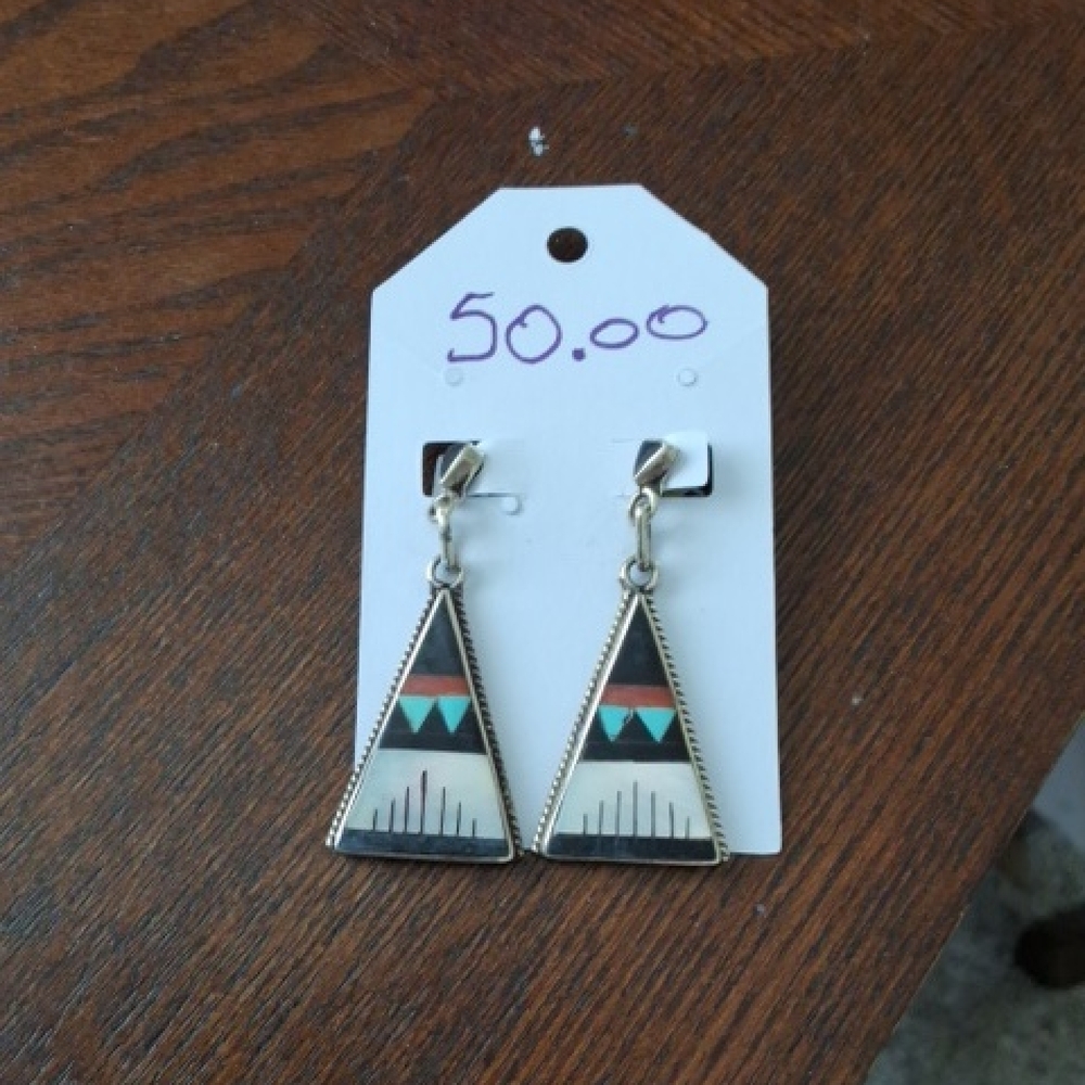 Tribal Silver and Black Dangle Earrings